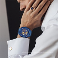 2019 Fashion Blue Steel Skeleton Automatic Mechanical Watch BIDEN 0196 Men Mesh Strap Sport Business Wrist Watches